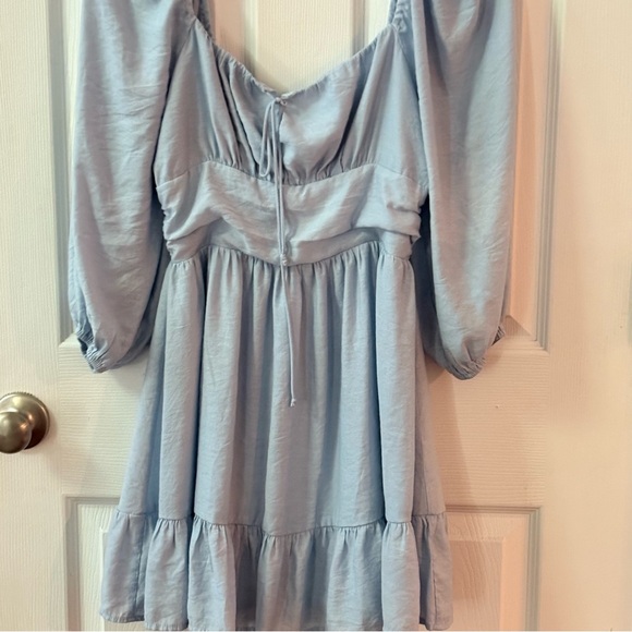 Cousin Couture Mini Dress Blue Long Sleeve Ruffle Hem Babydoll Party M Boho Twee - Picture 9 of 12